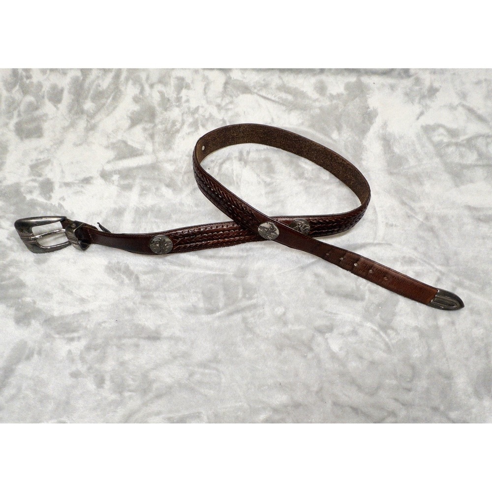 Vtg 1998 Brighton Leather Braised Golf Concho Medallion Belt Mens 38